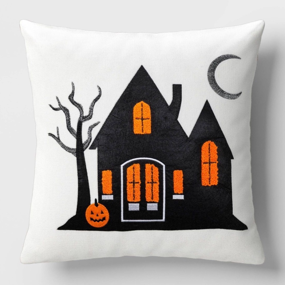 Hyde & EEK! Haunted House Halloween Throw Pillow Black/Orange Reversible